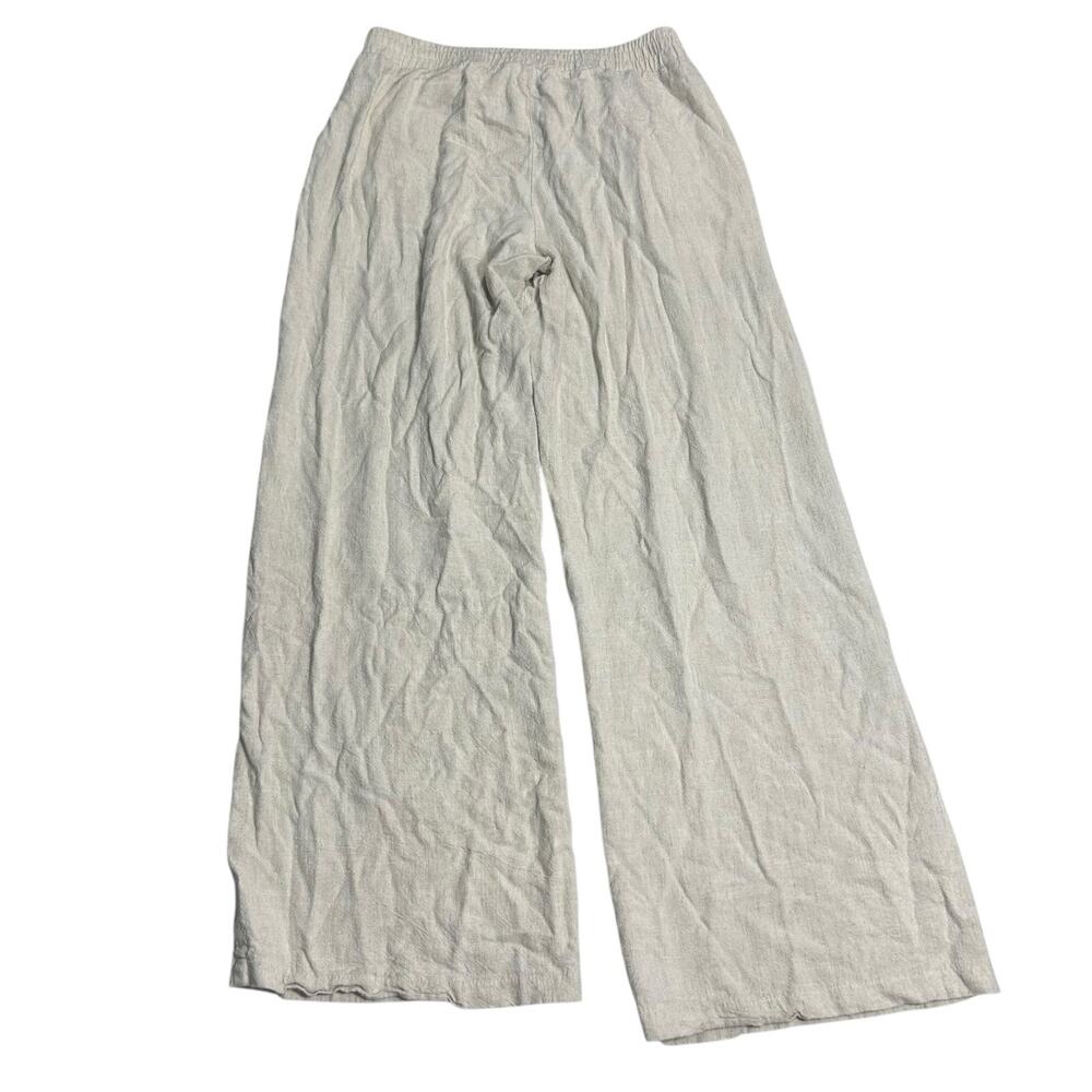 Sienna Sky Women’s L Pants Wide Leg Linen Blend Cream Oatmeal Elastic Waist - Picture 4 of 13